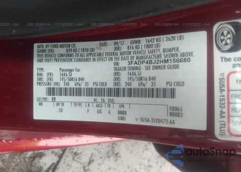 2017 Ford Fiesta Se z USA, uszkodzony, nr VIN 3FADP4BJ2HM156680